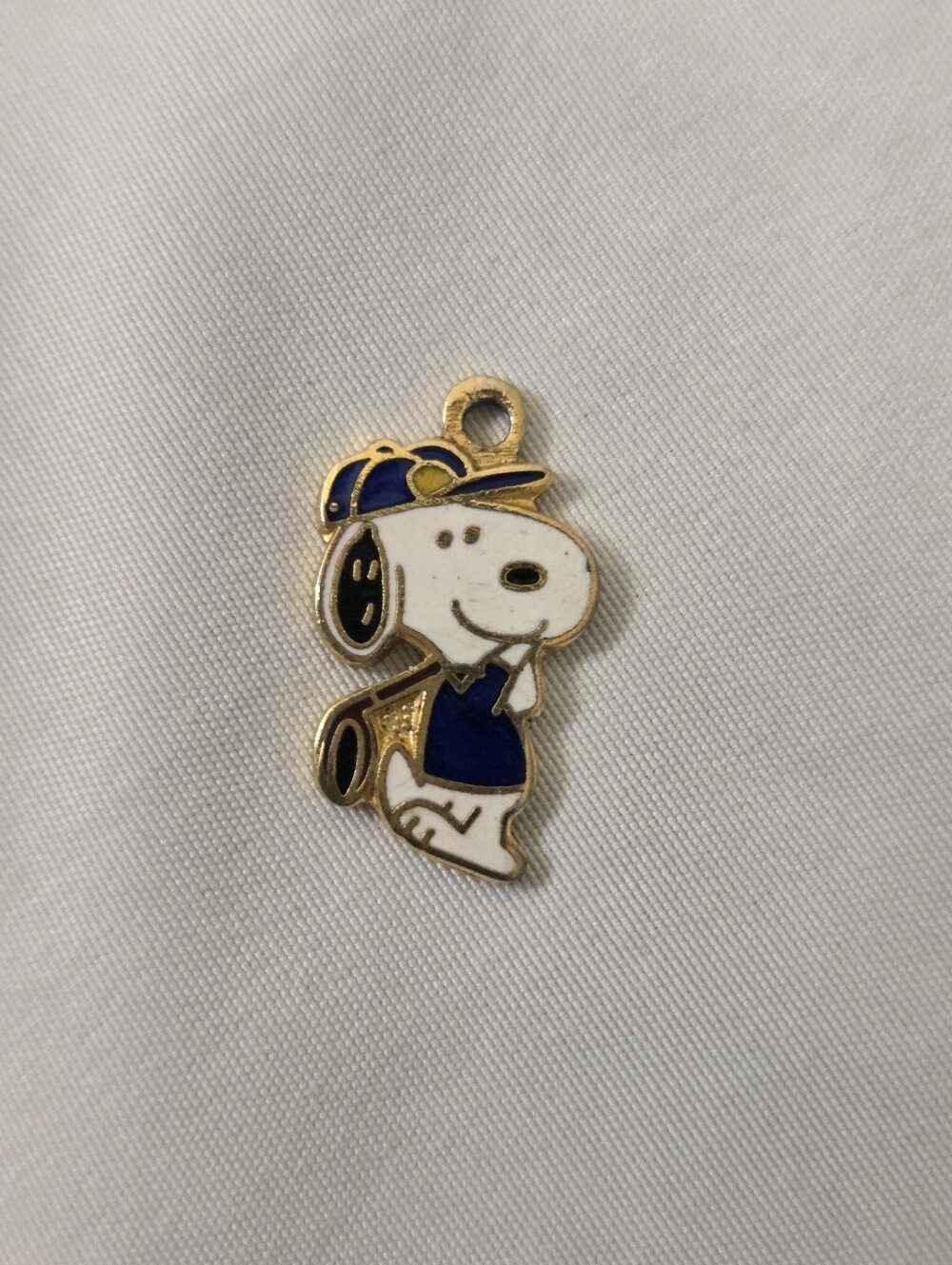 Snoopy Enamel Charm Bracelet Golf Pendant in Blue and White